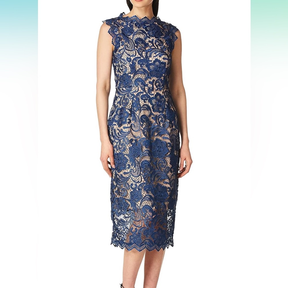 Dress the Population Women's Claudette Lace Sheath Midi Dress